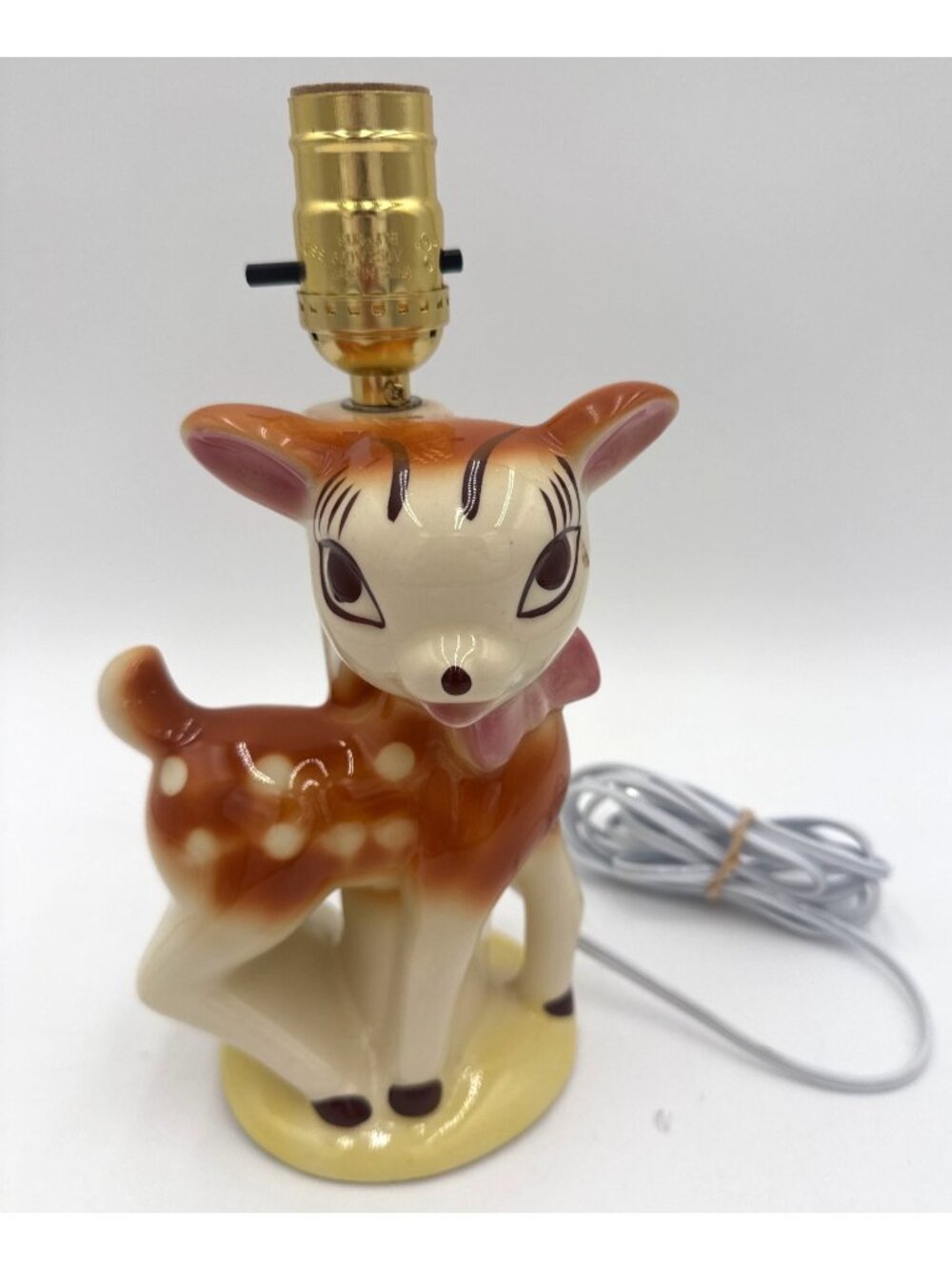1950s Vtg Ceramic Deer Nursery Lamp Doe Eyed Fawn Bambi Deer No Shade Works